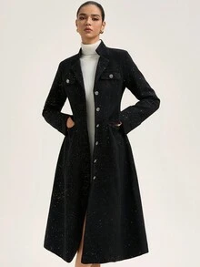 Aveloria Rosie Elegante Knopf-Dekor Goldfolie Druck Damen Lange Jacke