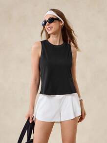 OutZeal 女士运动黑色背心 日常健身服 夏季柔软莫代尔混纺弹力弧形下摆 - 黑色 - 查看 8