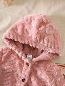 SHEIN 女婴可爱时尚百搭毛绒心形图案夹克，适合秋冬季日常穿着 - 粉色 - 查看 7