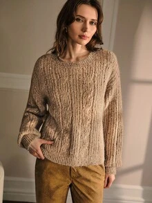 MOTF PREMIUM SUÉTER ELEGANTE DE PUNTO CON CUELLO REDONDO Y LENTEJUELAS PARA OTOÑO/INVIERNO - Caqui - Ver 5