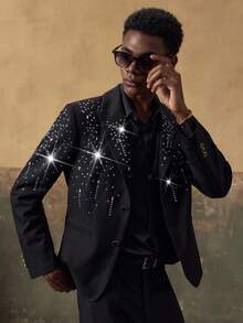 AKNOTIC 男士梭织休闲宽松夹克和直筒裤两件套 - 黑色 - 查看 2