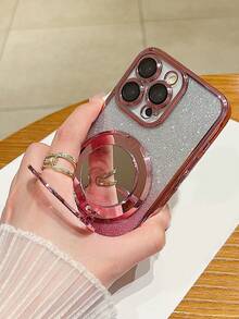 SHEIN 1 pièce Support magnétique pour téléphone portable, autocollant magnétique pour téléphone portable, support tout-en-un, miroir, papillon pailleté