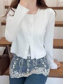 FRIFUL Women's Casual Versatile Solid Color Front Button Blouse With Lace Patchwork Camisole 2 Pieces Set Lounge Sets For Women - White - View 4