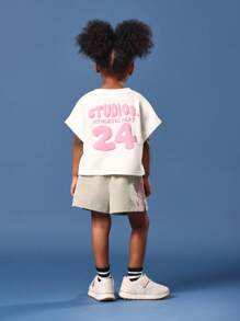 SUMWON Ensemble d'été athlétique en deux pièces pour filles, top court de style universitaire avec short à cordon. Tenue décontractée et confortable pour le quotidien. - Multicolore - Voir 1