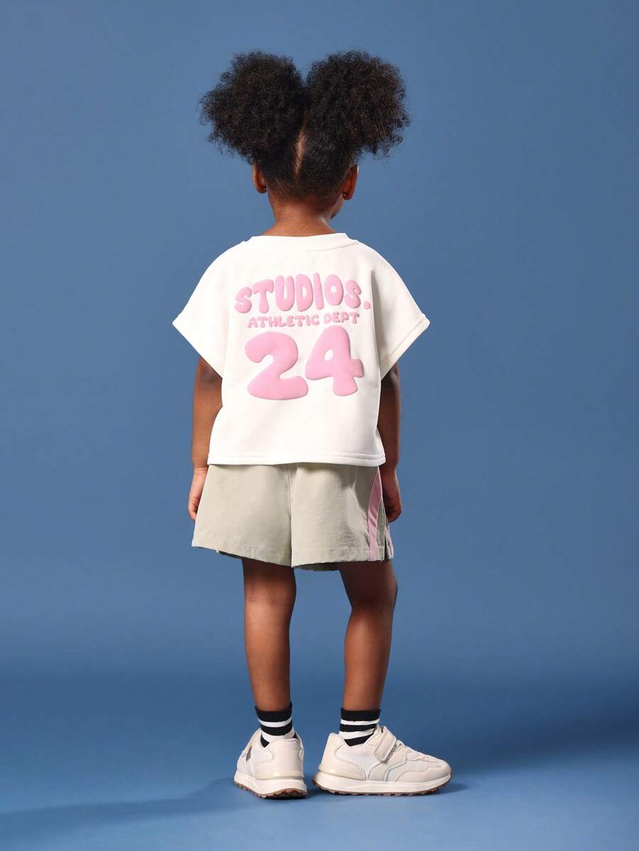 SUMWON Ensemble d'été athlétique en deux pièces pour filles, top court de style universitaire avec short à cordon. Tenue décontractée et confortable pour le quotidien. - Multicolore - Voir 1