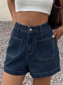 Strévra Women's Summer Casual Denim Shorts With Large Pockets - Blue - View 6