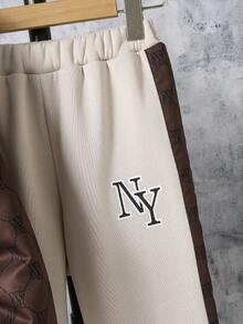 SHEIN 2pcs Tween Boys Printed Jacket And Pants Set, Casual Outfit Fall Winter - Coffee Brown - View 4