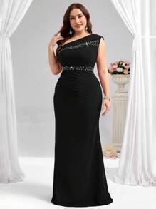 Coutiva Vestido de noche formal de talla grande (muy adornado) - Negro - Ver 4
