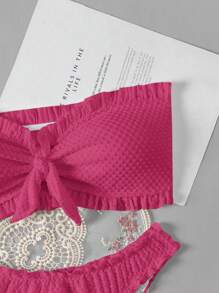 Swim Mod 女士纯色抹胸性感比基尼套装，海滩度假 - 玫紅色 - 查看 4