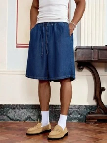 SWAVVY 休闲宽松抽绳腰阔腿男式牛仔短裤