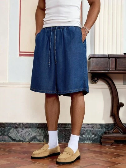 SWAVVY 休闲宽松抽绳腰阔腿男式牛仔短裤