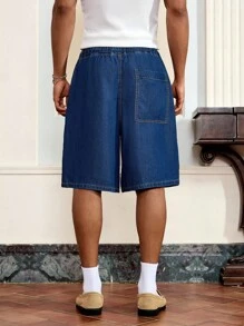 SWAVVY 休闲宽松抽绳腰阔腿男式牛仔短裤