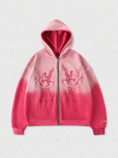 Goth Sudadera de hombre con estampado lavado y cuello abierto, estilo corto y holgado