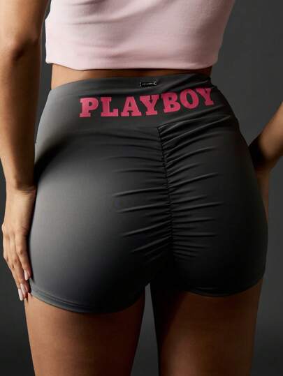 Missguided x Playboy High Waisted Scrunch Ruched Booty Yoga Shorts Gym Fitness Running Workout Hot Pants Back Lifting Summer Festival