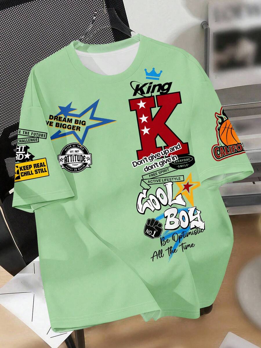 SHEIN 青少年男孩休闲简约短袖圆领 T 恤,适合夏季 - 白色 - 查看 1