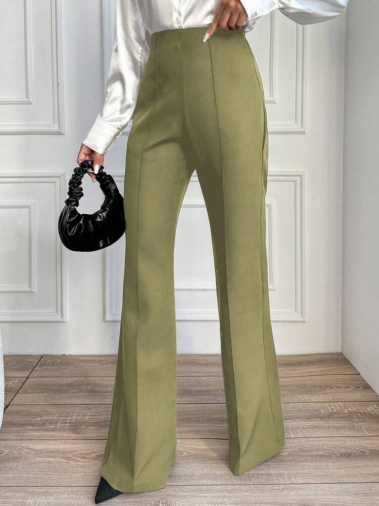 EURMUSE Women's Casual Business High Waist Loose Pants - Olive Green - View 3