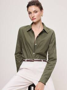 BizChic Áo sơ mi dài tay cài cúc phía trước, ve áo, màu xanh bạc hà mới, kiểu dáng xuân/hè, đa năng cho công sở, thường ngày, phối đồ, thanh lịch khi đi làm, phong cách retro thập niên 90, phù hợp cho Giáng sinh, Năm mới, Ngày Valentine, tiệc tùng, đi biển, lễ tốt nghiệp, lễ hội, đám cưới, hẹn hò, biểu diễn, ăn trưa, sân bay. - xanh quân đội - Xem 8