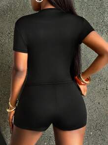 Rovax 卡通熊和字母印花休閑t恤和短褲套裝 - 黑色 - 查看 2