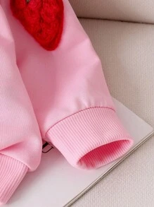 Baby Girls' Pink Knitted Long Sleeve 3D Strawberry Graphic Sweatshirt, Cute & Sweet, Autumn/Winter Fall - Pink - View 3