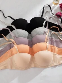 SHEIN 5 件无缝文胸套装，女士内衣文胸（带钢圈和加垫罩杯） - 彩色 - 查看 2