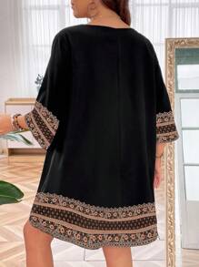 EMERY ROSE Plus Size Women's Vintage Style Embroidery Simple Daily Wear Dress