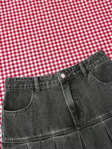 Attitoon Women's Casual Washed Pleated Denim Mini Skirt, Summer