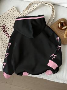 SHEIN Leap Crew 少女休闲时尚运动街头风，朋克风，07号针织休闲系带字母数字图案黑色宽松舒适卫衣，适合秋冬季少女穿着，秋季卫衣 - 彩色 - 查看 2