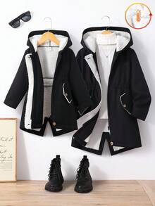 男童黑色夹克，松紧腰带，装饰性口袋，保暖内衬，时尚休闲，适合秋冬季穿着。 - 黑色 - 查看 4