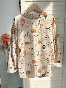 Franclia 女士休闲H型翻领长袖印花衬衫，适合万圣节、秋冬季 - 彩色 - 查看 2