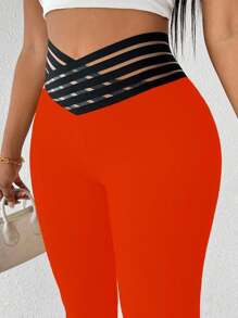 SHEIN Clasi Women's Contrast Color Criss-Cross Casual Pants - Burnt Orange - View 3