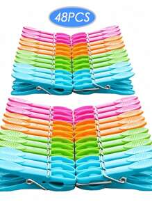 SHEIN 24/48Pcs Colorful Plastic Clothespins Set – 73mm Heavy-Duty Spring Clips For Laundry, Socks, Towels & Clothes Drying | Strong Non-Slip Clothes Pegs For Indoor/Outdoor Use | Durable Air-Drying Clothespins (Random Colors, Bulk Pack)