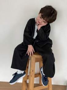 Hapijoa 2 件套男童休闲宽松字母印花夹克和直筒运动裤套装，秋季 - 灰色 - 查看 3