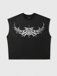 ROMWE MEN Goth Men's Summer Casual Skull Contrast Color Print Sleeveless Tank Top - Black - View 1