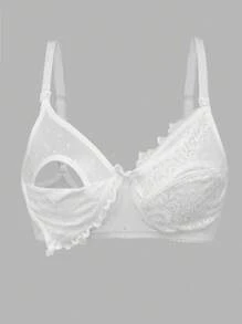 SHEIN Maternity 1pc Elegant Solid Color Lace Nursing Sexy Lingerie Bra