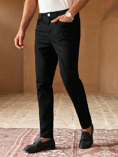 Manfinity VCAY Men's Fashionable Versatile Solid Color Skinny Stretch Jeans