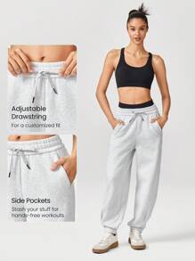 GLOWMODE 26'' Everyday Fleece Loose Fit Adjustable Drawstring Wasit Pleated Hem Joggers With Side Pockets Daily Casual - Grey - View 3