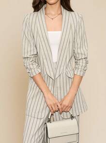 Amorya Áo khoác blazer sọc cổ điển dành cho nữ, Thời trang đi làm hàng ngày, Trang phục công sở giản dị mùa thu đông trở lại trường, Buổi hòa nhạc đồng quê, Mùa thu phù hợp để đi làm, Phong cách Old Money, Giáo viên, Vải lanh mới 2025 - Nhiều màu - Xem 10