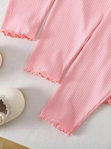 Pantalones casuales y versátiles de unicolor para bebé niña con decoración de moño - Rosa Pálido - Ver 5