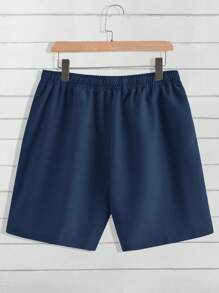 Claim Dot 2pcs Casual Solid Color Shirt & Shorts Set For Men, Summer - Navy Blue - View 3