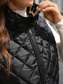 EMERY ROSE Plus Size Women Leopard Print Reversible Zipper Front Casual Vest Jacket, Winter, Fall Women's Clothes, Autumn/Winter,Winter Clothes For Women - Black - View 4
