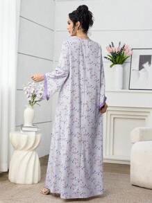 Yasmyna 女士浪漫碎花褶皱拼接朴素优雅度假土耳其和阿拉伯传统长裙 - 彩色 - 查看 2