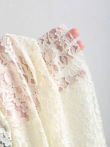 Sweetra Petite Váy ngắn xếp nếp ren chắp vá viền bất đối xứng phong cách Bohemian dành cho phụ nữ nhỏ nhắn, mùa xuân/hè - Màu be - Xem 6