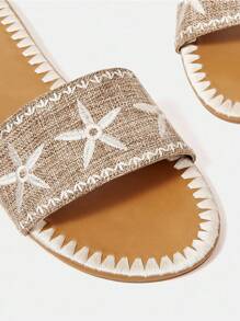 Styleloop Giày sandal đế bằng cho nữ, họa tiết dệt, phong cách Bohemian, thích hợp cho kỳ nghỉ, Halloween, Giáng sinh và tiệc tùng - Cà phê nâu - Xem 5