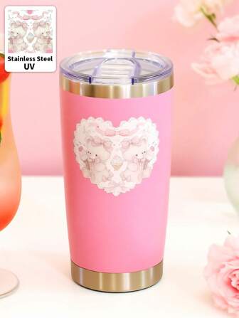 Sweetness 1pc Cute Bear, Cute Printed Coffee Cup, Personalized Insulated Coffee Cup, Text Coffee Cup, Tea Cup With Lid, Fun Water Cup, Stainless Steel Travel Cup, Insulated Travel Cup With Lid, Personalized Gifts For Men'S And Women'S Birthdays