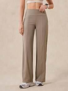 OutZeal 女士运动裤 日常休闲居家服 柔软针织面料 吸汗速干 高腰直筒裤型 带口袋 - 卡其色 - 查看 7