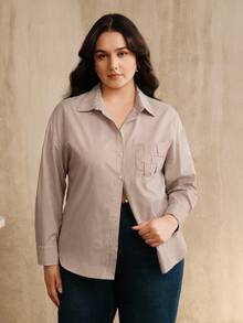 Anewsta Blusa de manga larga a rayas de estilo callejero para mujer, elegante y sofisticada para otoño, invierno, salir, elegante, formal, fiesta, chic, Año Nuevo, Navidad, trabajo, graduación - Caqui - Ver 4