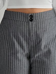 SHEIN Tall CURVE 大码女式纽扣设计宽腿宽松休闲裤 - 深灰色 - 查看 5