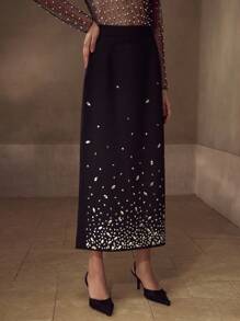 MOTF PREMIUM RHINESTONE SPLIT SKIRT - Black - View 5