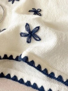 SHEIN Frenchy 女式休闲优雅撞色边饰无袖针织上衣 - 米色 - 查看 3