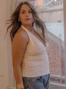 Aralina Plus Size Women Casual Halter Backless Tank Top - White - View 8